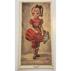Vintage MAIO "Bloomer Girl" Ballerina Big Eyes Textured Cardstock 8x16" Unframed